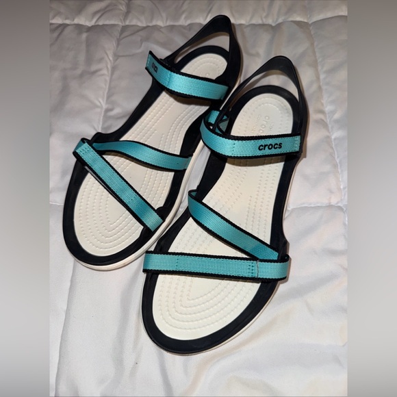 CROCS Shoes - Crocs Swiftwater Webbing Sandals Women Size 10 Blue/Green Straps Gently Used